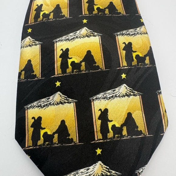 Steven Harris Black And Gold Nativity Scene Religious Neck Tie 100%Polyester EUC - Picture 2 of 6
